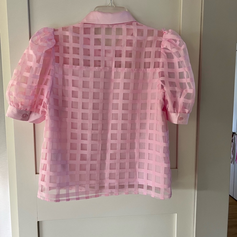 English Factory Pink Sheer Grid Button-Down Blouse - Picture 7 of 16